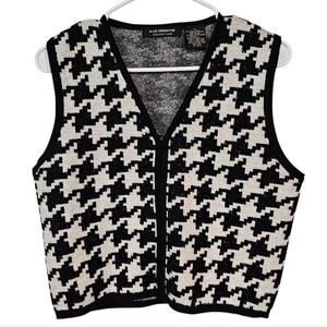 Vintage Liz Claiborne Houndstooth Wool Blend Zip Up Vest Dark Preppy Cluless
